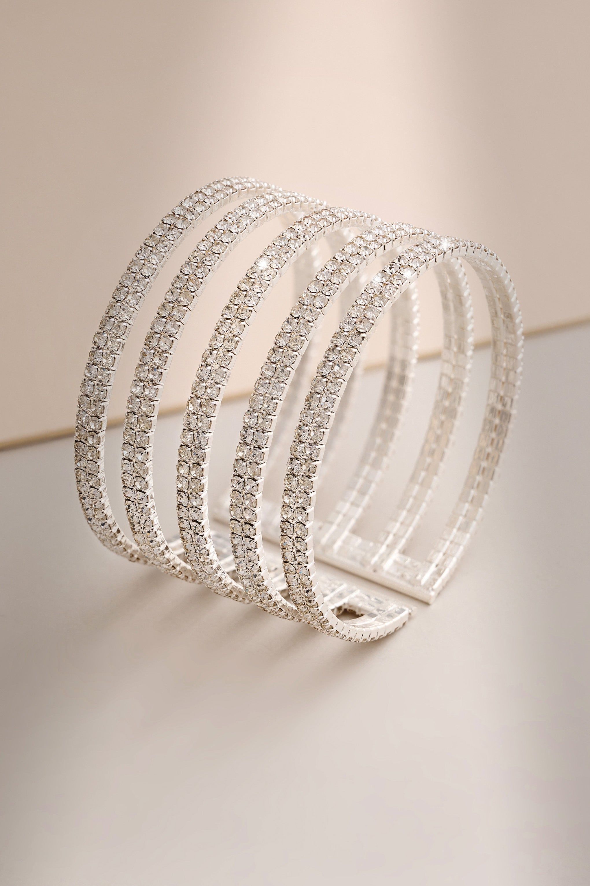 Imogen | Silver Diamante Layered Bangle sold by Club L London