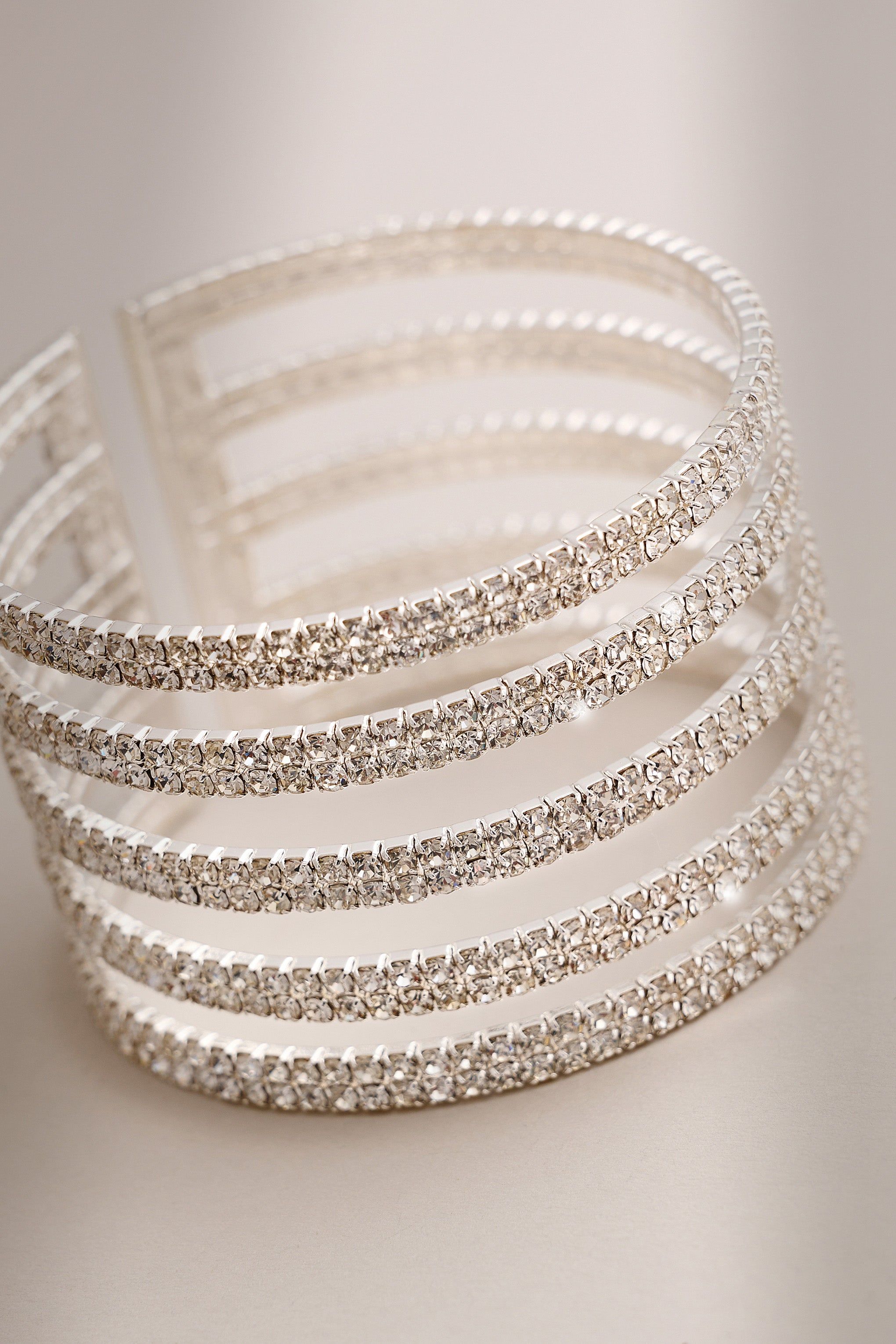 Imogen | Silver Diamante Layered Bangle sold by Club L London product image thumbnail 4