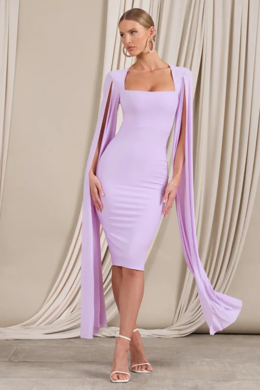 Flawless | Lilac Square Neck Midi Dress With Cape Sleeves sold by Club L London