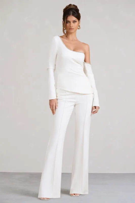 Laurelle | White High Waist Flared Trousers sold by Club L London