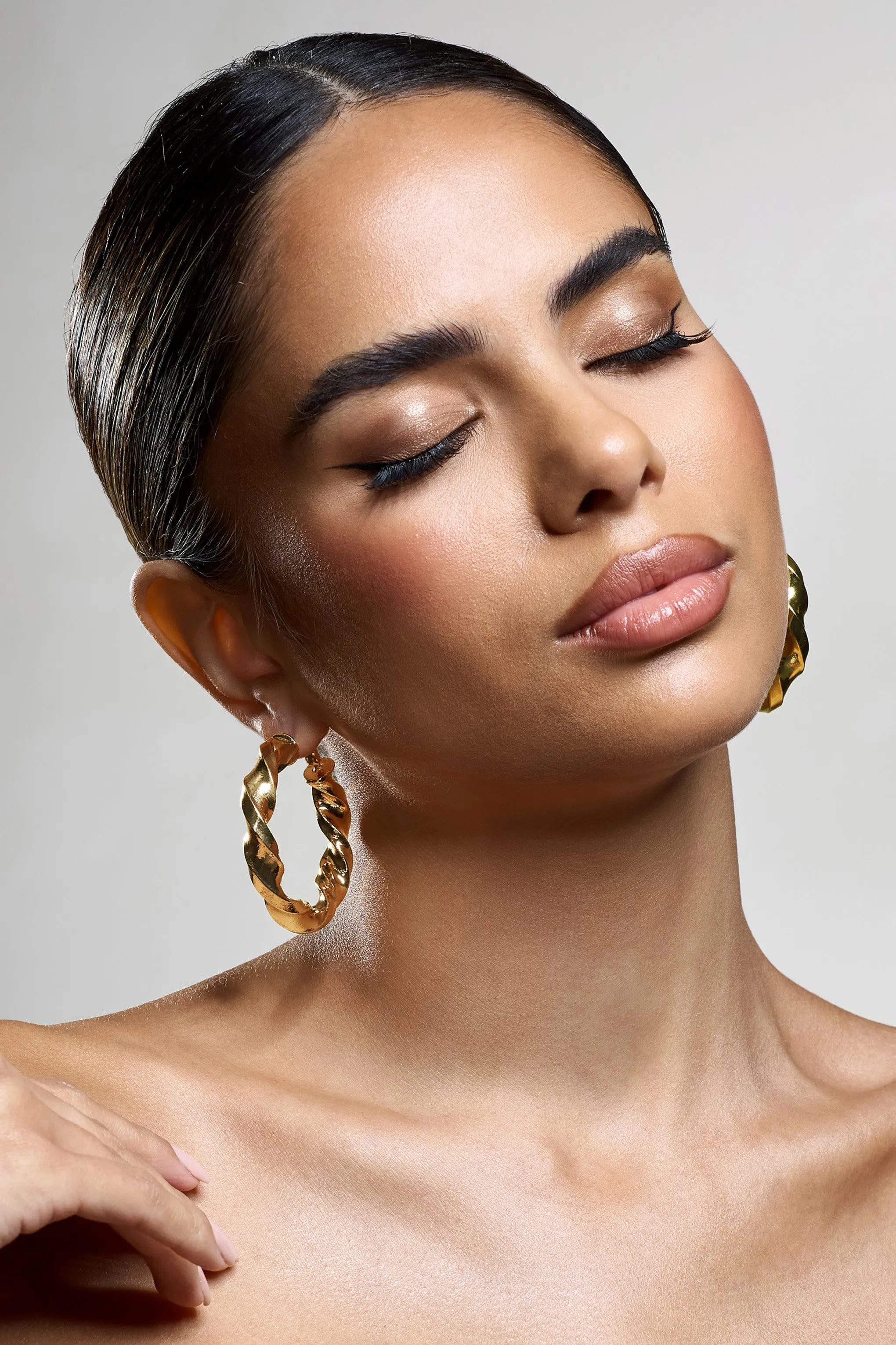 Lucid | Gold Chunky Twist Hoop Earrings sold by Club L London product image thumbnail 3