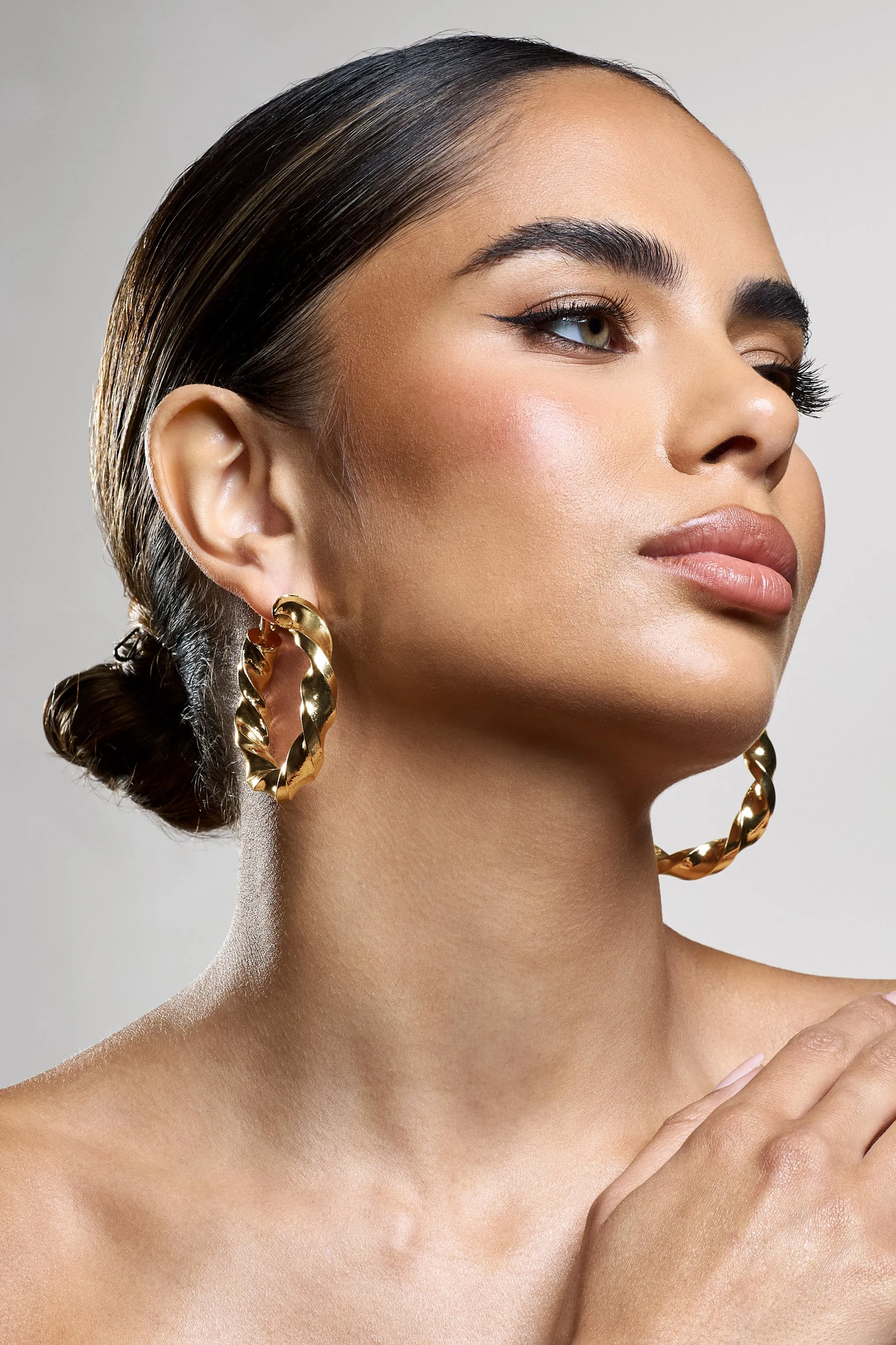 Lucid | Gold Chunky Twist Hoop Earrings sold by Club L London product image thumbnail 4