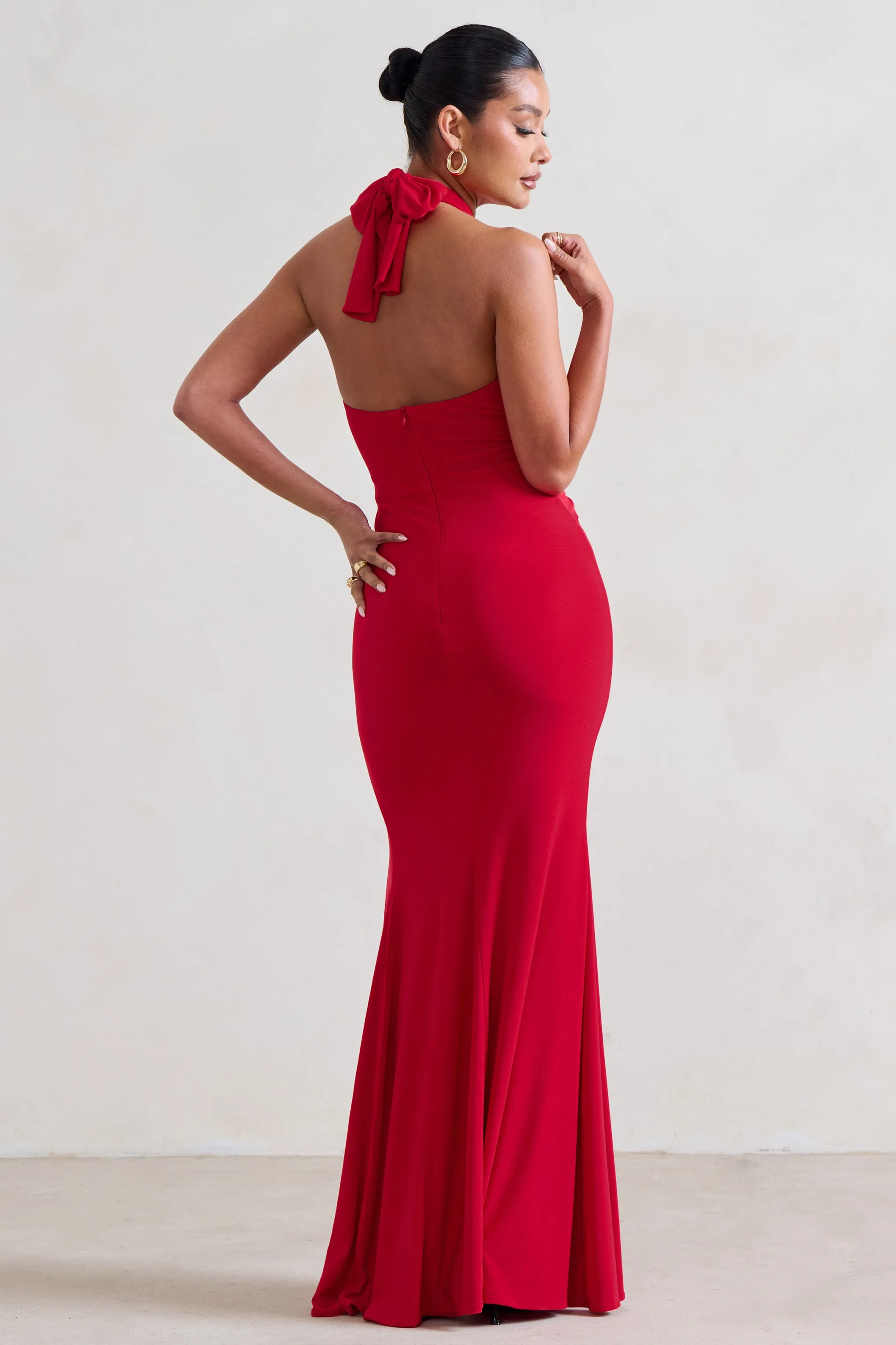 Luxuria | Red Halter Cut Out Maxi Dress sold by Club L London product image thumbnail 2