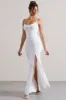 Intimacy | White Lace Corset Split Maxi Dress sold by Club L London