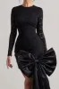 Evry | Black Lace Long-Sleeve Mini Dress With Oversized Satin Bow sold by Club L London