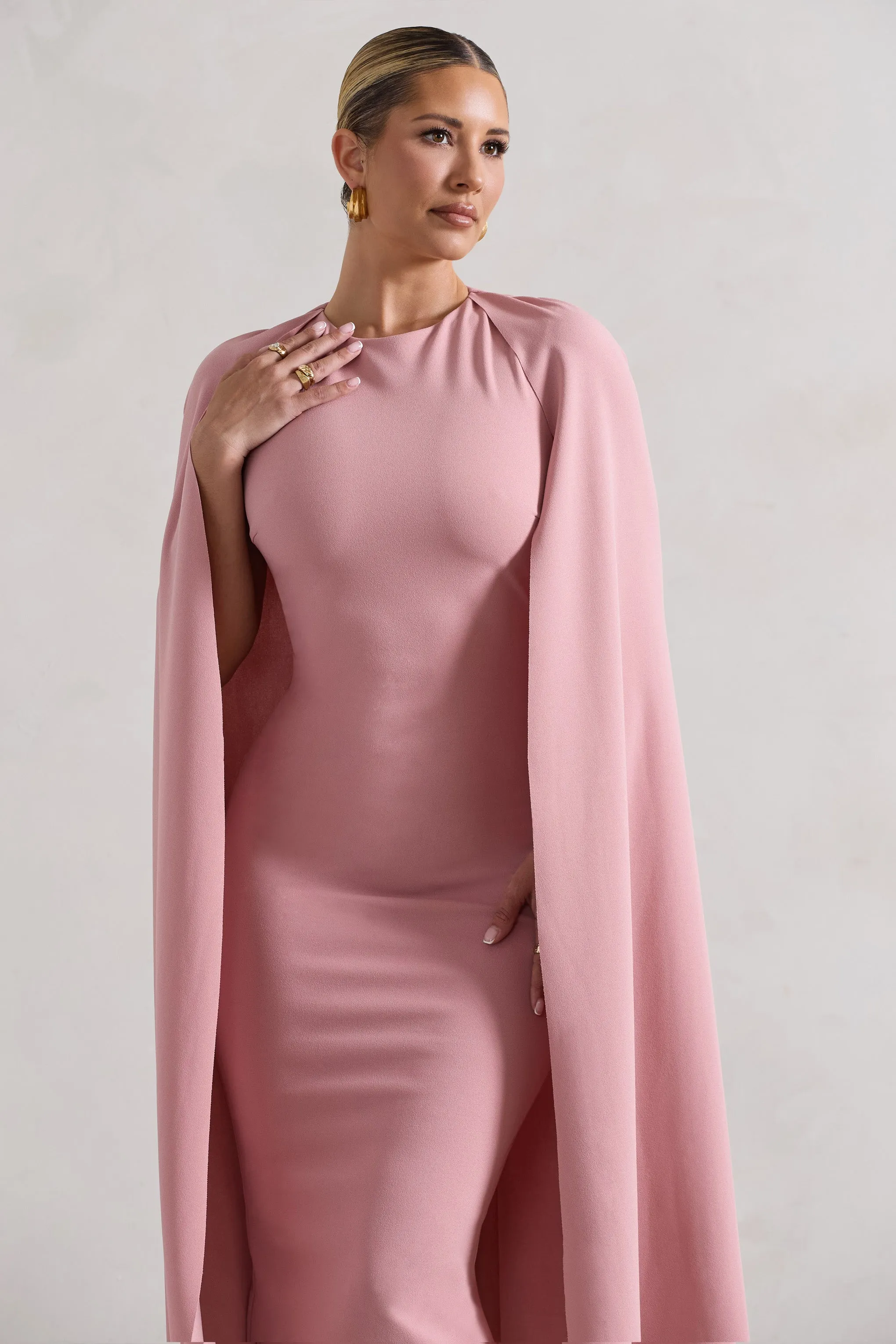 Rafaela | Blush Pink Bodycon Midi Dress With Cape Sleeves sold by Club L London product image thumbnail 3