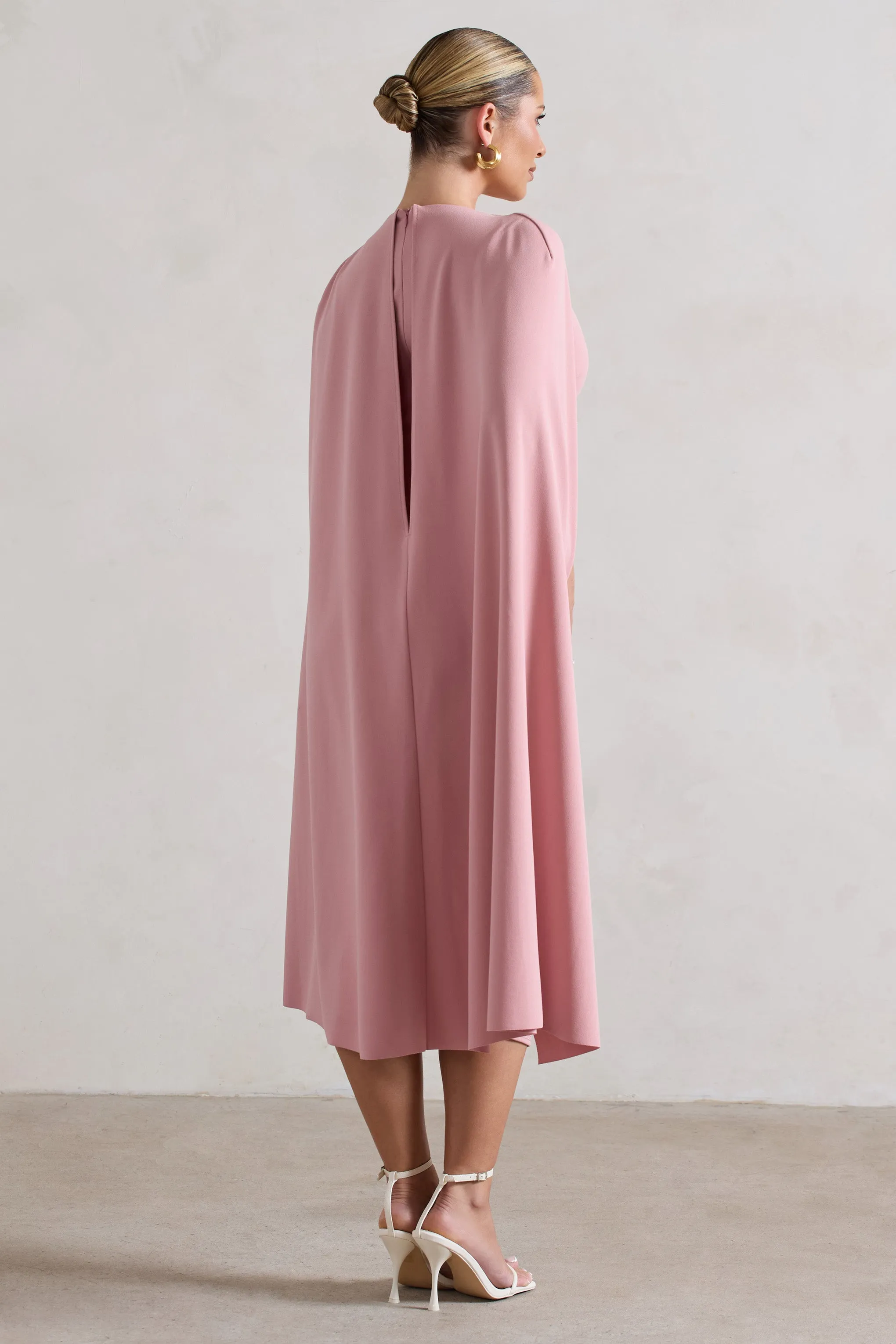Rafaela | Blush Pink Bodycon Midi Dress With Cape Sleeves sold by Club L London product image thumbnail 2