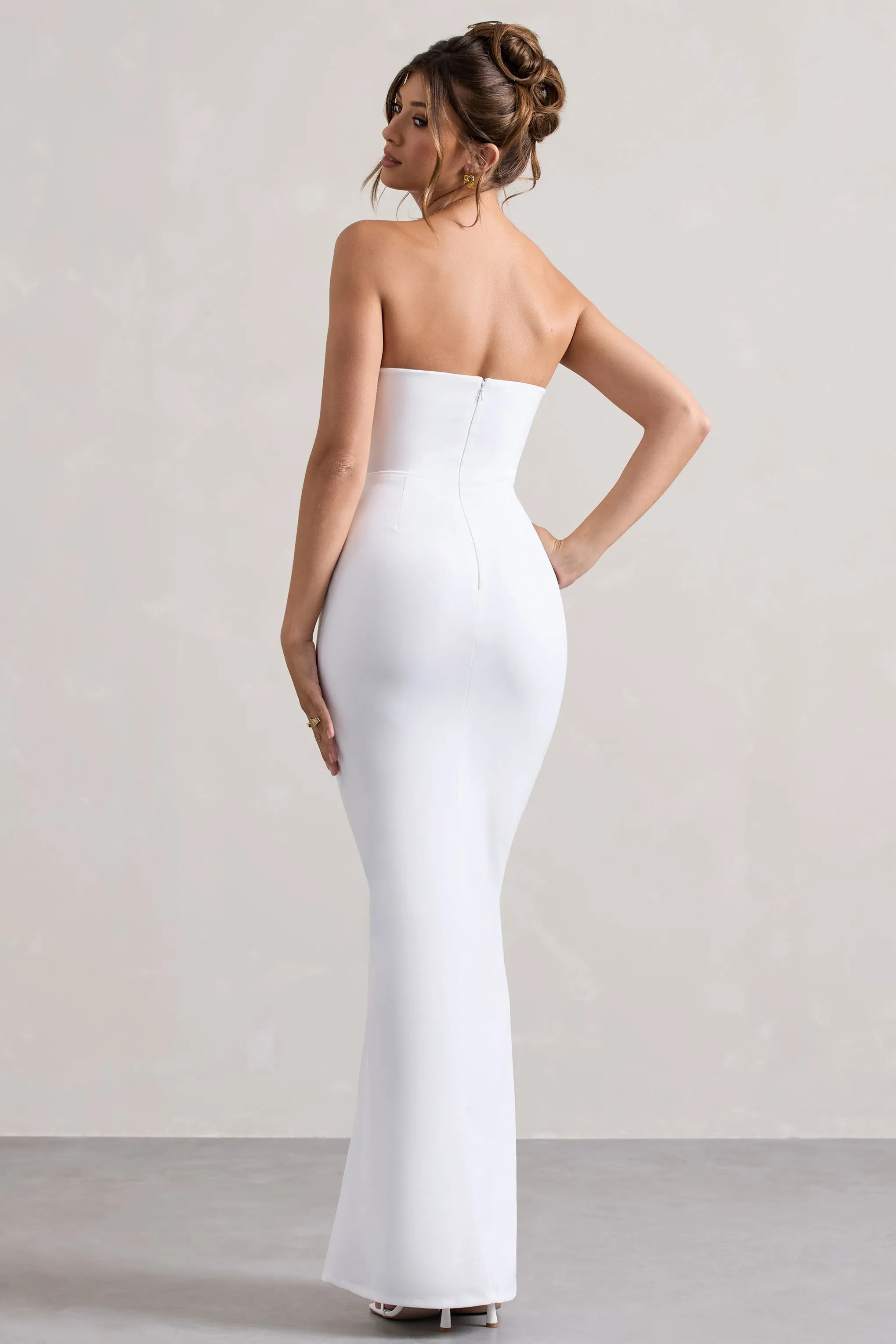 Enticed | White Strapless V-Neck Maxi Dress With Flowers sold by Club L London product image thumbnail 2