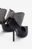 Flashing Lights | Black Satin Pointed Court Heels With Diamante Bows sold by Club L London