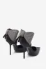 Flashing Lights | Black Satin Pointed Court Heels With Diamante Bows sold by Club L London