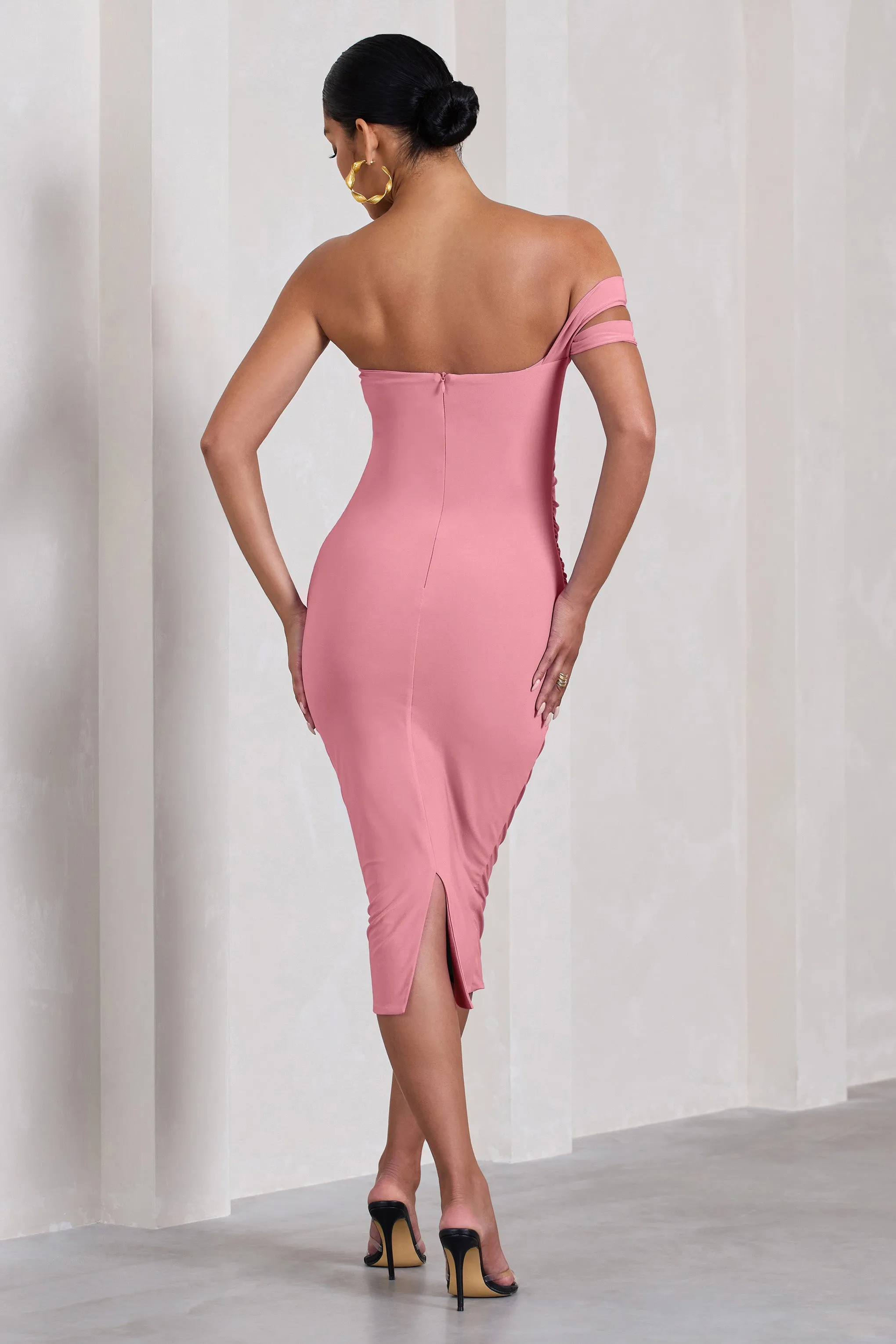 Eviana | Blush Pink Bodycon Sleeveless Twist Maternity Midi Dress sold by Club L London product image thumbnail 2