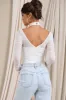 Must Be True | White Long Sleeve Ruched Cut Out Mesh Bodysuit sold by Club L London