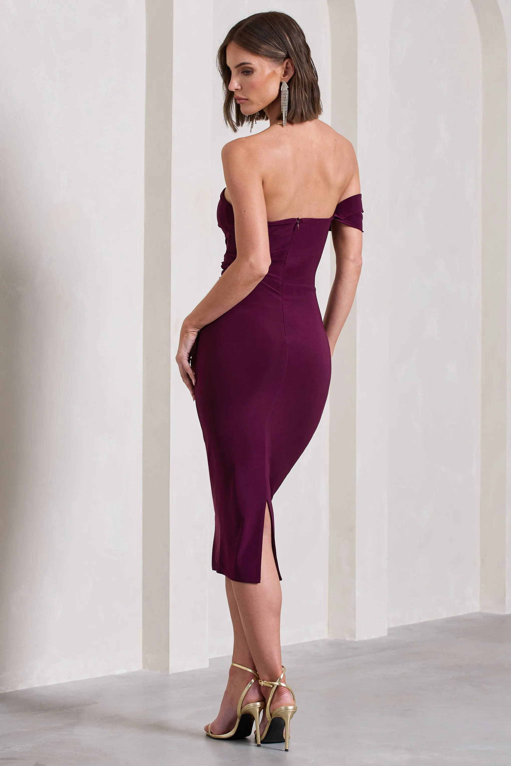 Eviana | Plum Bodycon Sleeveless Twist Midi Dress sold by Club L London product image thumbnail 2
