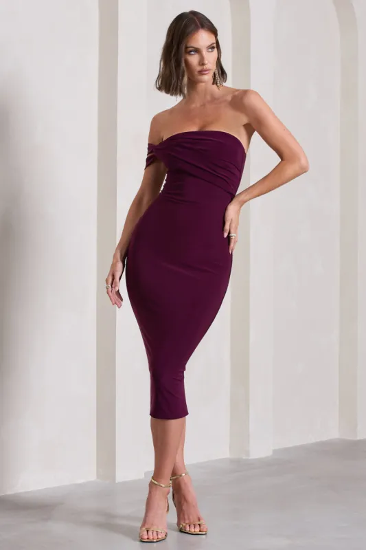 Eviana | Plum Bodycon Sleeveless Twist Midi Dress sold by Club L London