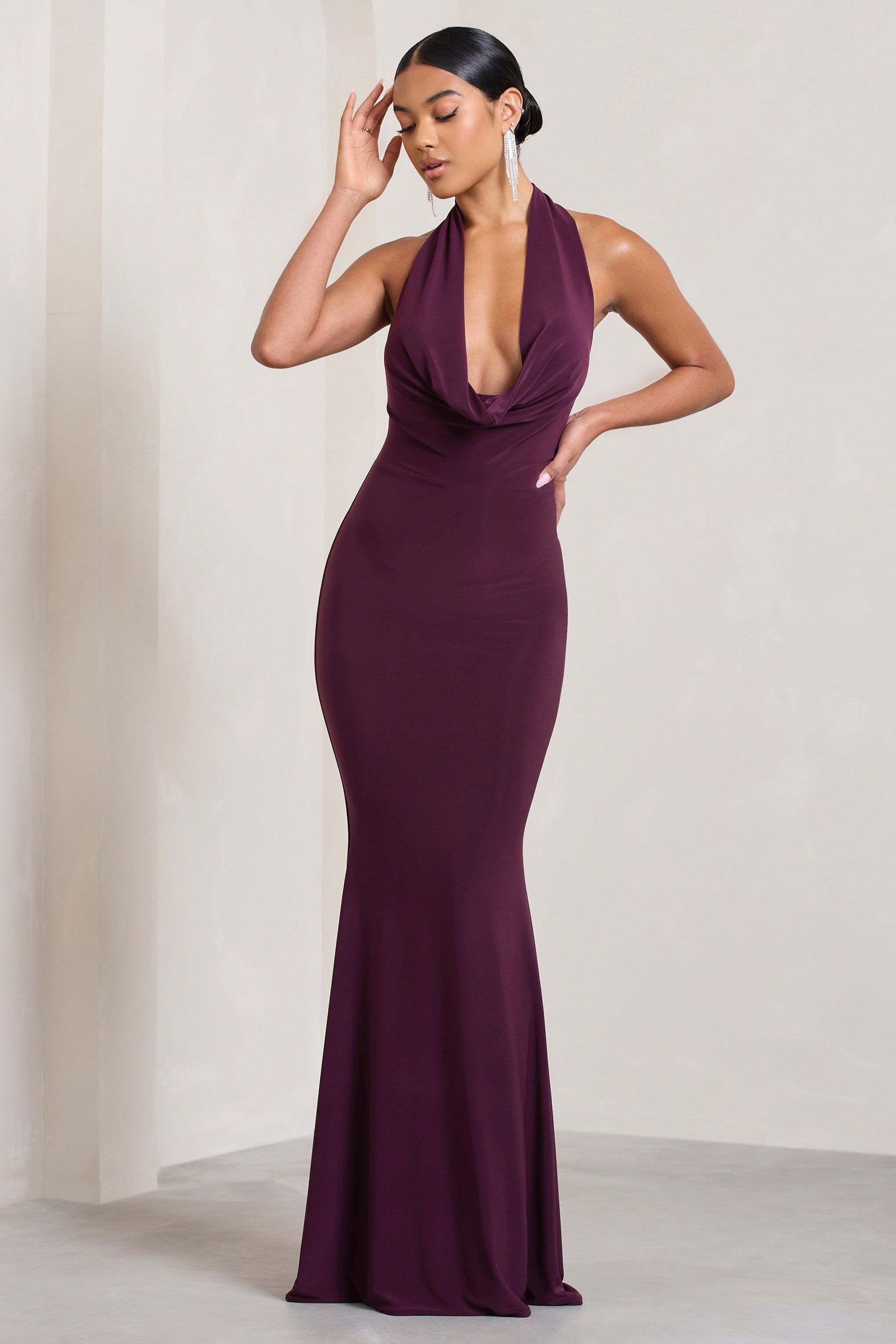Milani Club L London Fishtail Maxi Dress Milani Plum Backless Cowl