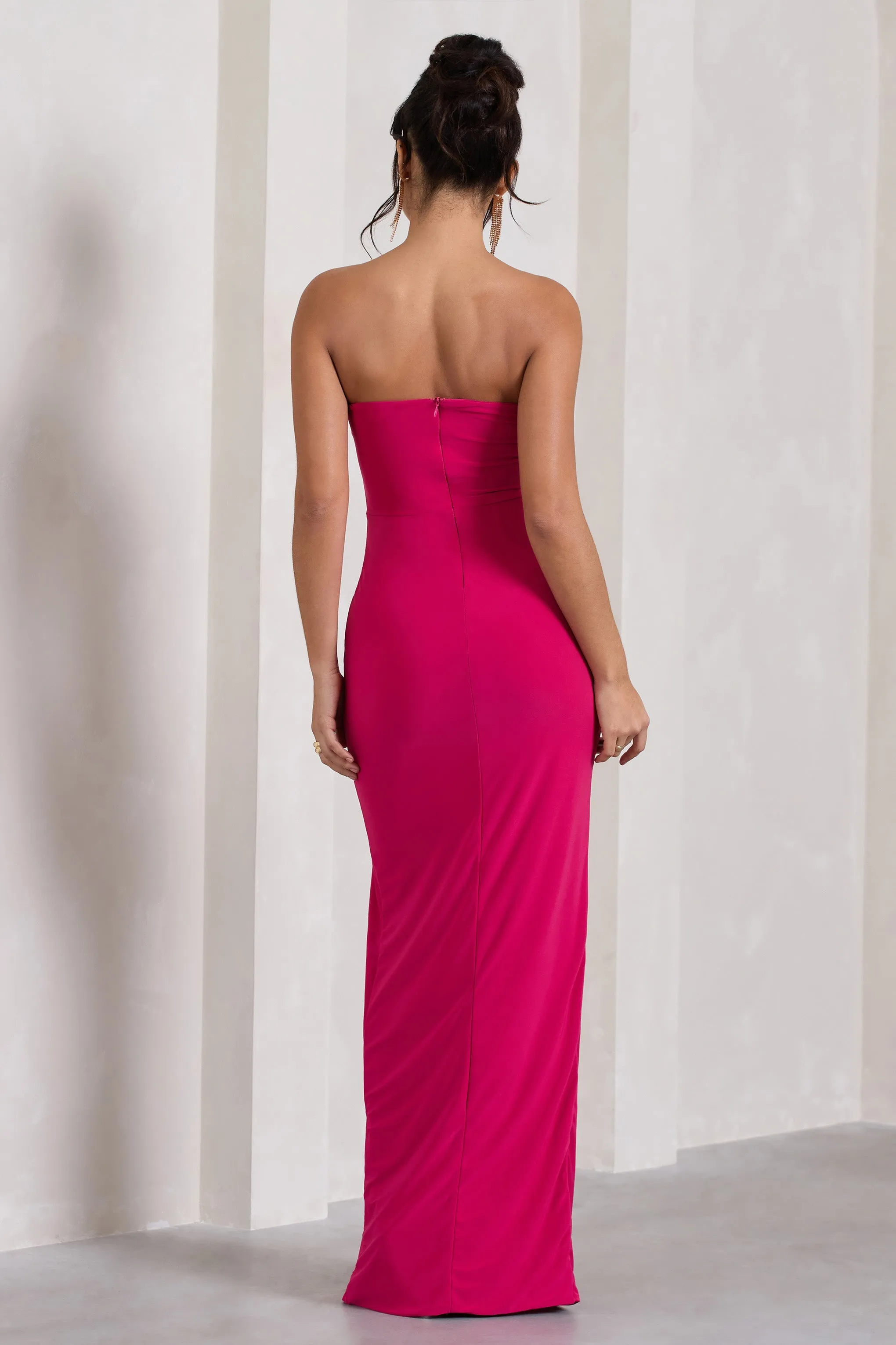 Dawning | Hot Pink Bandeau Knotted Split Maxi Dress sold by Club L London product image thumbnail 2