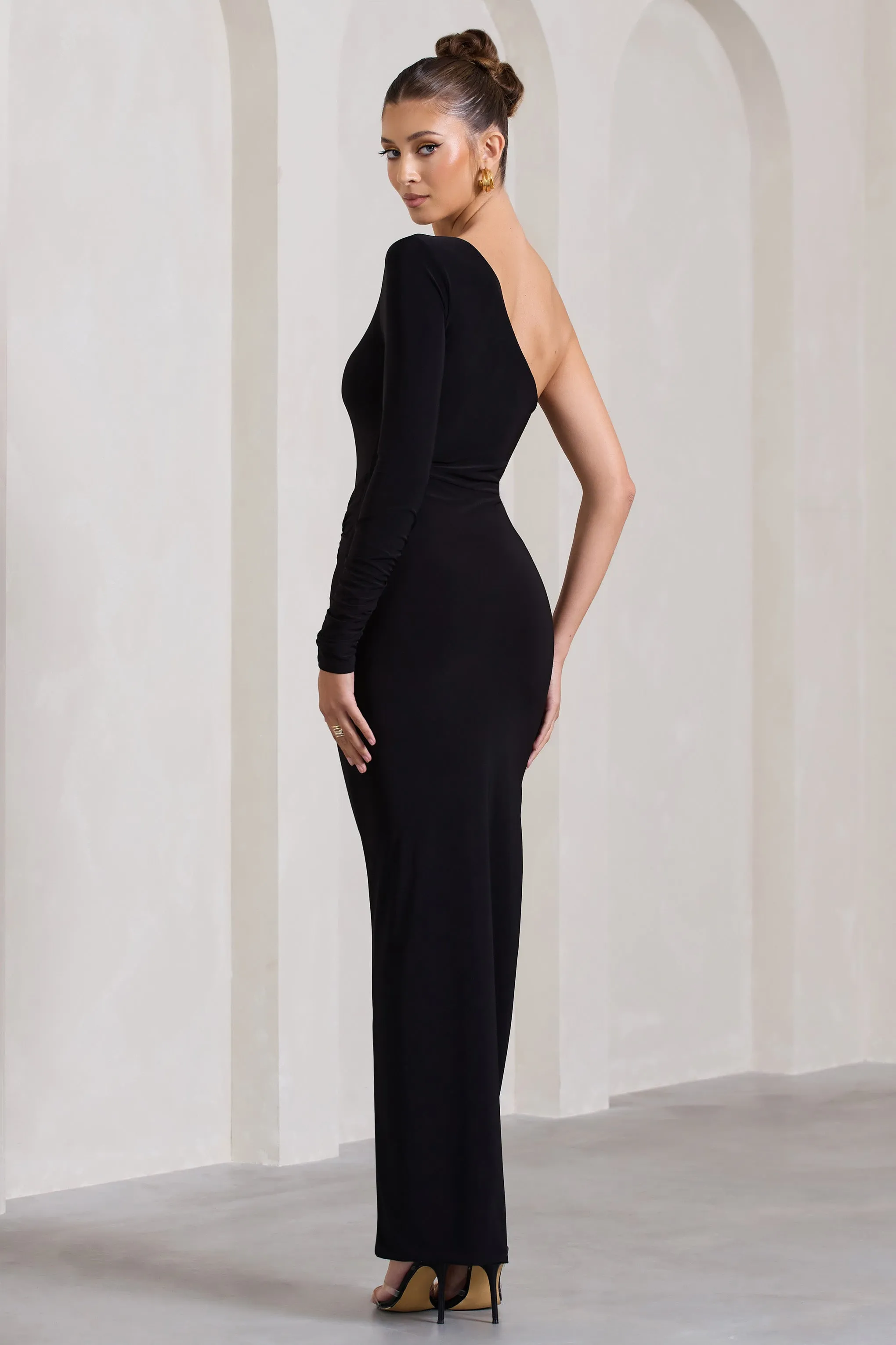 Mallory | Black Asymmetric Split Maxi Dress sold by Club L London product image thumbnail 2