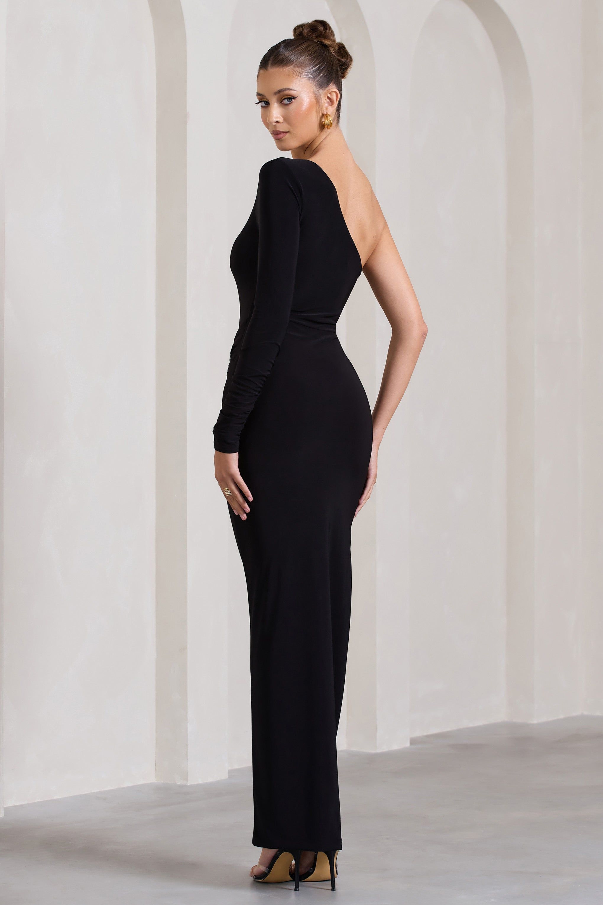 Mallory | Black Asymmetric Split Wrap Maxi Dress sold by Club L London product image thumbnail 2