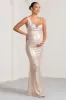Galaxy Shimmer | Gold Maternity Cowl Neck Maxi Dress sold by Club L London