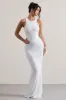 Escala | White Embellished Racer-Neck Maxi Dress sold by Club L London