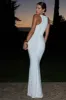 Escala | White Embellished Racer-Neck Maxi Dress sold by Club L London