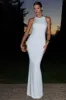 Escala | White Embellished Racer-Neck Maxi Dress sold by Club L London