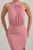 Forever Dreaming | Rose Backless Halterneck Ruched Split Maxi Dress sold by Club L London