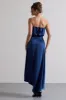 Willa | Navy Satin Bandeau Maxi Dress With Asymmetric Hem sold by Club L London