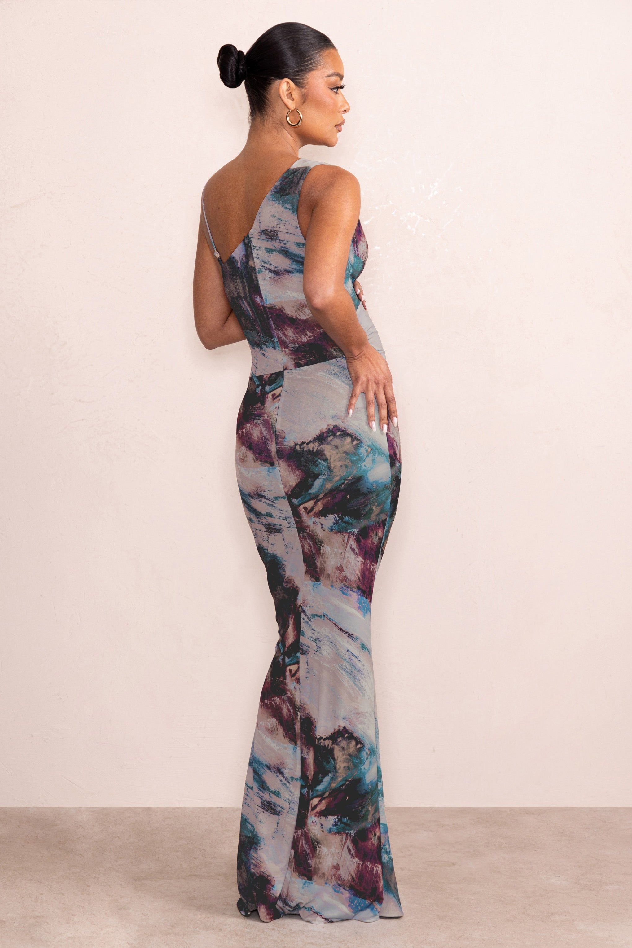 Phantasy | Blue Abstract Print Maternity Asymmetric Neckline Maxi Dress sold by Club L London product image thumbnail 3