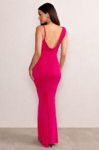 Phantasy | Hot Pink Asymmetric Neckline Cowl Maxi Dress sold by Club L London