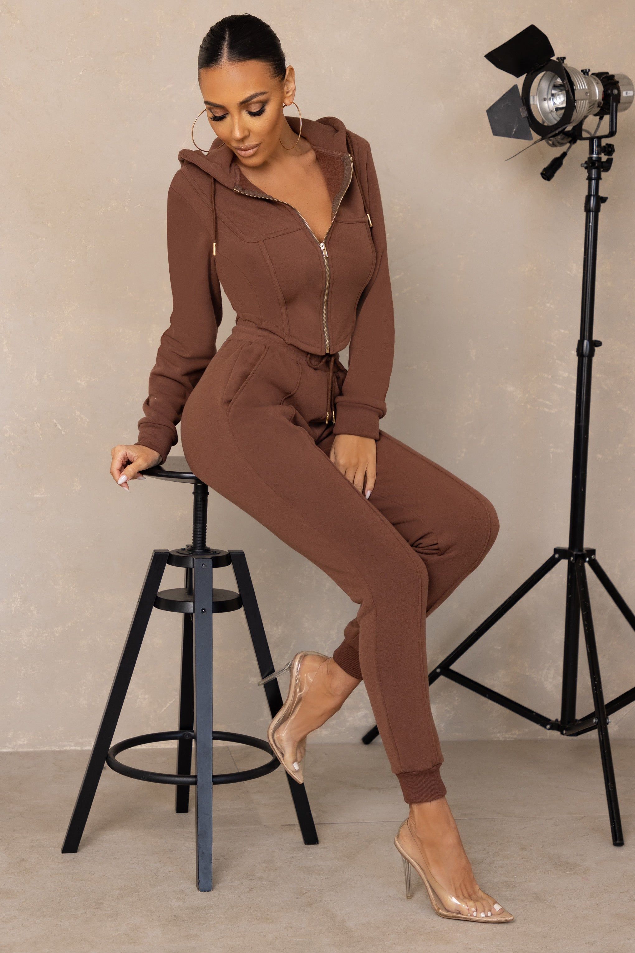 All Day Hustle | Brown Tie Waist Tapered Cuffed Joggers sold by Club L London product image thumbnail 7