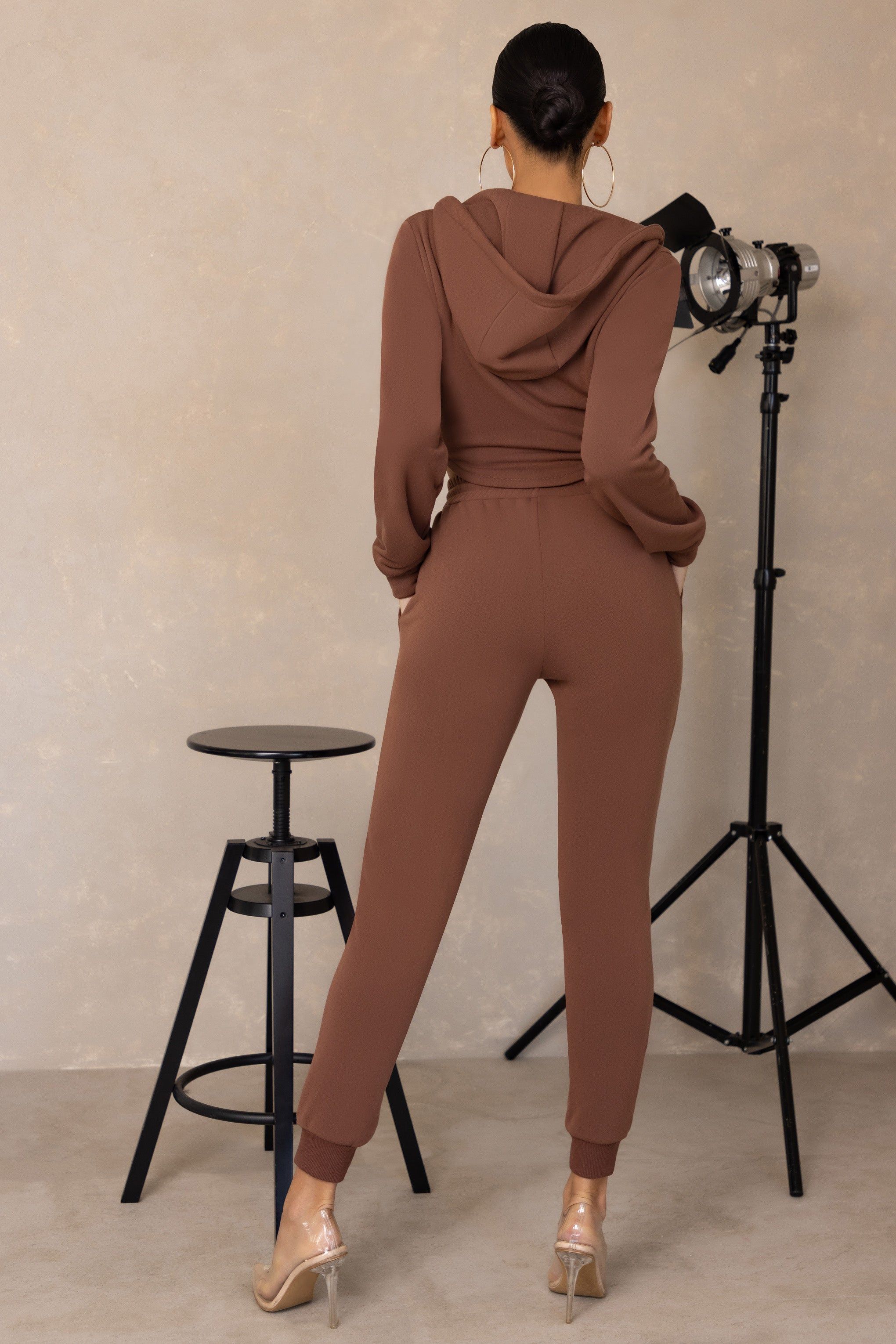 All Day Hustle | Brown Tie Waist Tapered Cuffed Joggers sold by Club L London product image thumbnail 2
