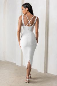 Just For Me | White Bandage Sweetheart Neckline Bodycon Midi Dress sold by Club L London