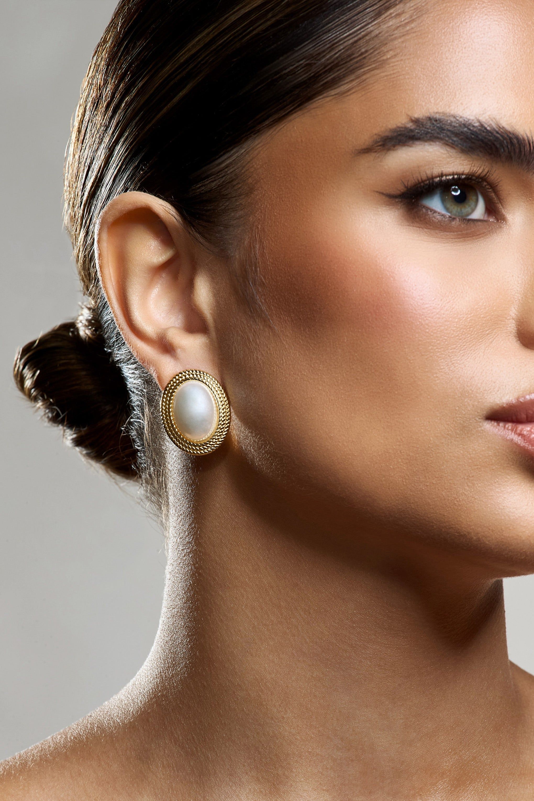 Maeva | Gold Pearl Pendant Earrings sold by Club L London product image thumbnail 4