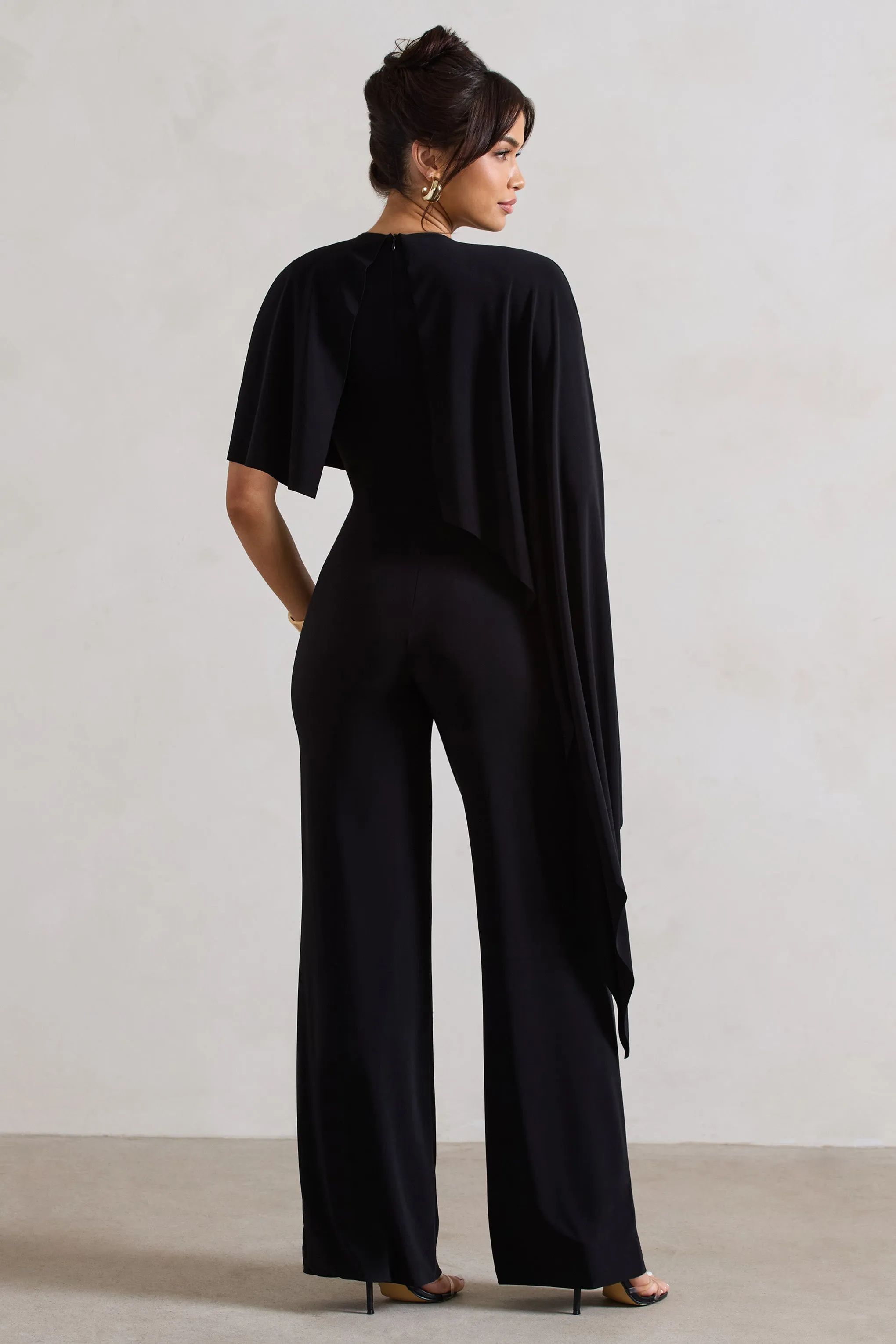 Reserve | Black Wide-Leg Jumpsuit With Asymmetric Cape sold by Club L London product image thumbnail 3