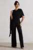 Reserve | Black Wide-Leg Jumpsuit With Asymmetric Cape sold by Club L London