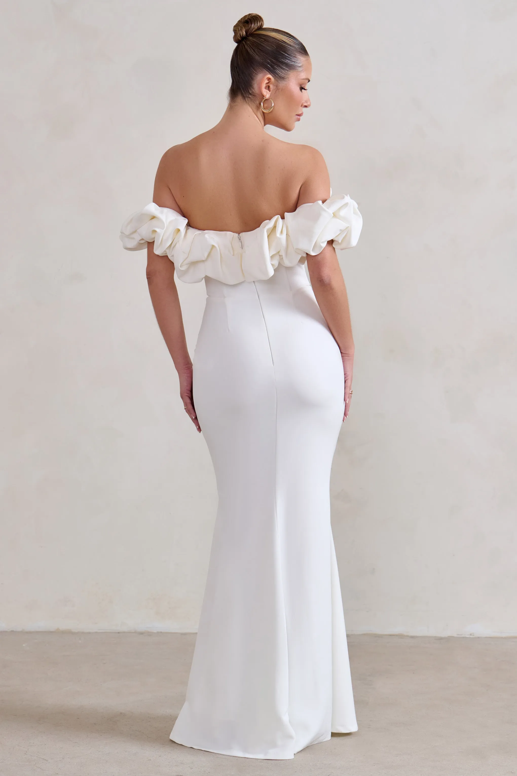Esmeralda | White Structured Statement Bardot Maxi Dress sold by Club L London product image thumbnail 2
