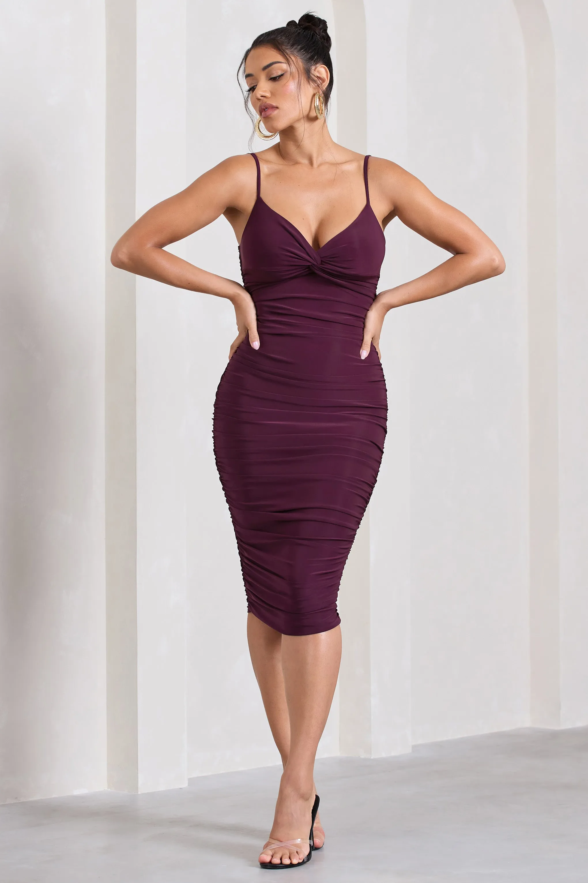 Desired | Plum Ruched Strappy Midi Dress sold by Club L London product image thumbnail 4