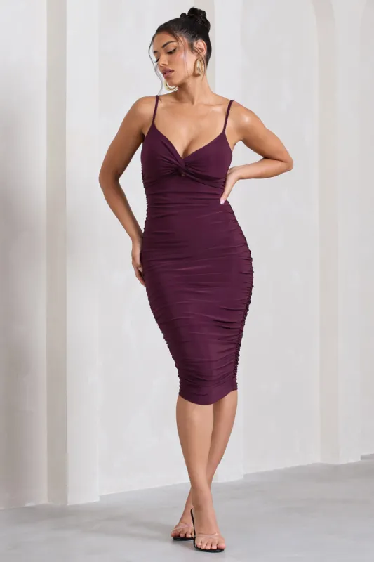 Desired | Plum Ruched Strappy Midi Dress sold by Club L London
