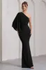 Luciana | Black One Shoulder Drape Sleeve Maxi Dress sold by Club L London