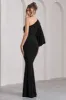 Luciana | Black One Shoulder Drape Sleeve Maxi Dress sold by Club L London