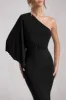 Luciana | Black One Shoulder Drape Sleeve Maxi Dress sold by Club L London