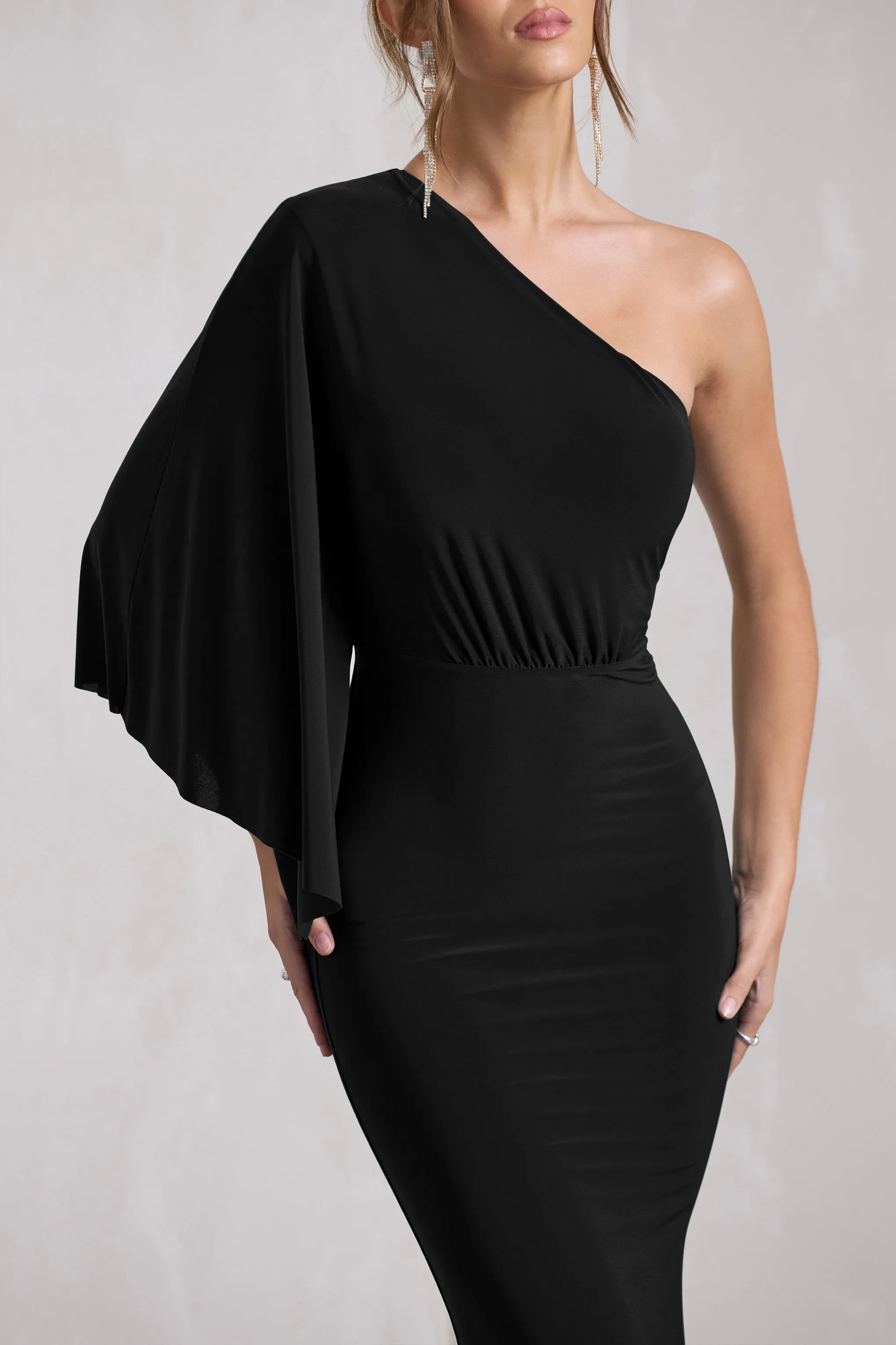 Luciana | Black One Shoulder Drape Sleeve Maxi Dress sold by Club L London product image thumbnail 3
