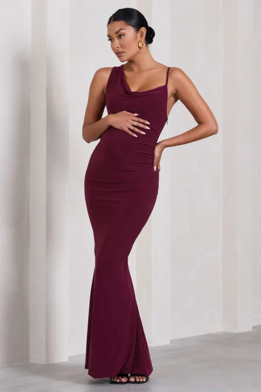 Phantasy | Burgundy Maternity Cowl Neck Maxi Dress sold by Club L London