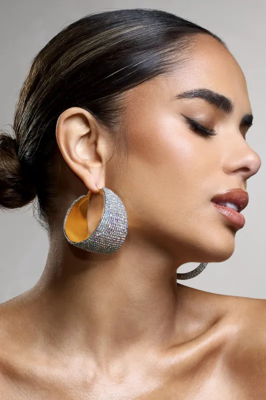 Twinkler | Silver Diamante Statement Hoop Earrings sold by Club L London