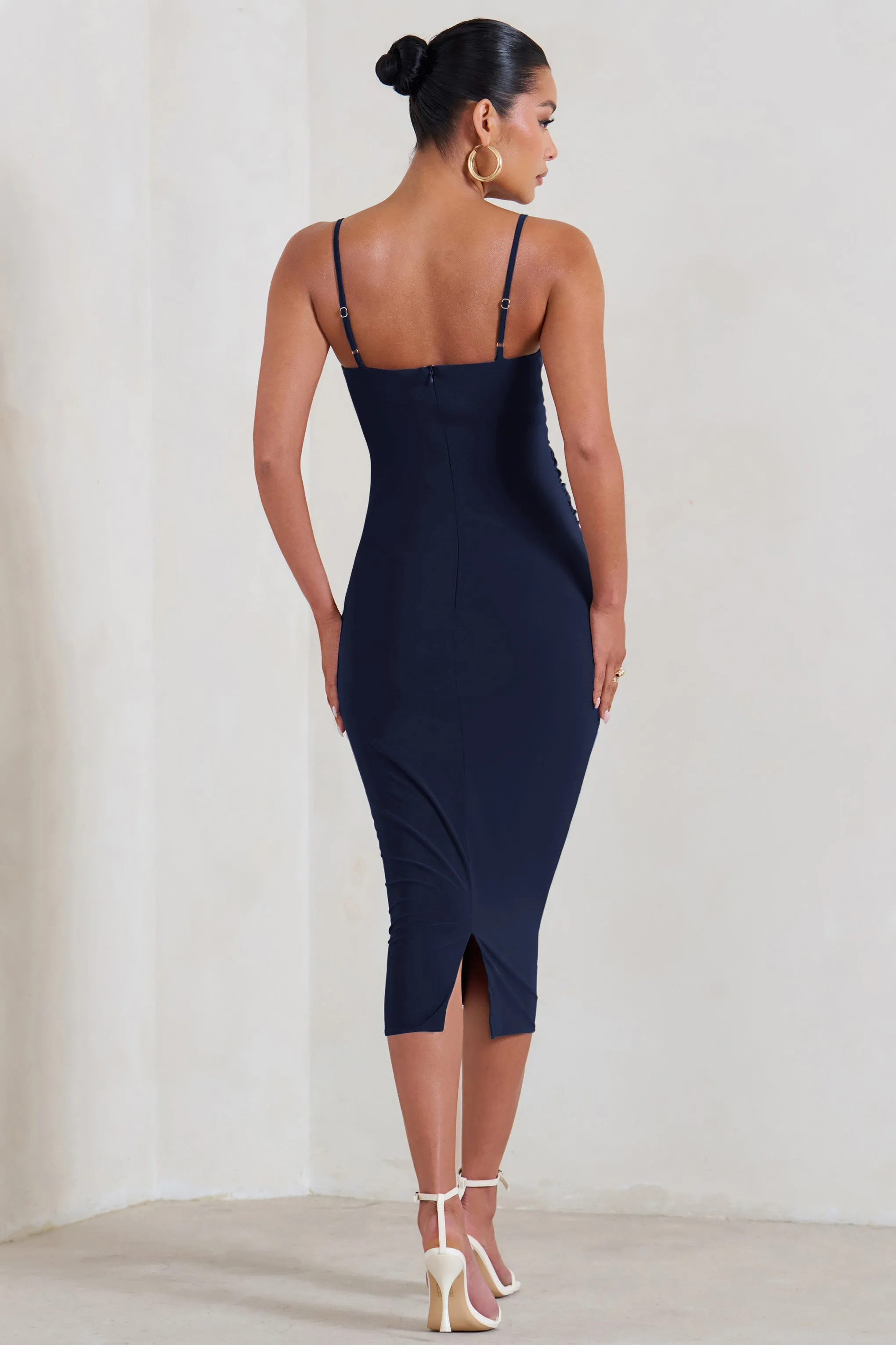 Raquel | Navy Maternity Cami Midi Dress With Split sold by Club L London product image thumbnail 2