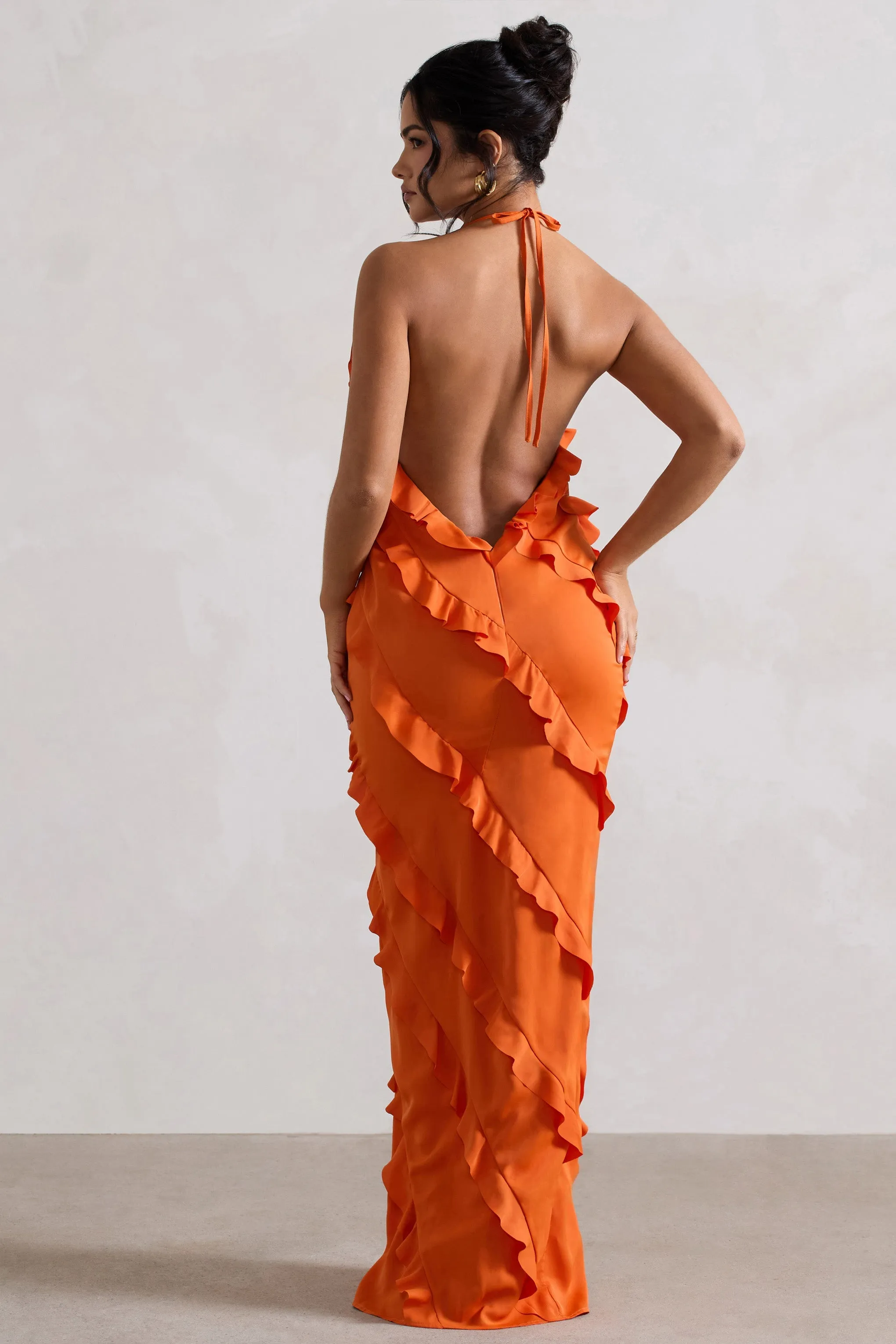 Full On | Orange V-Neck Ruffle Maxi Dress sold by Club L London product image thumbnail 2