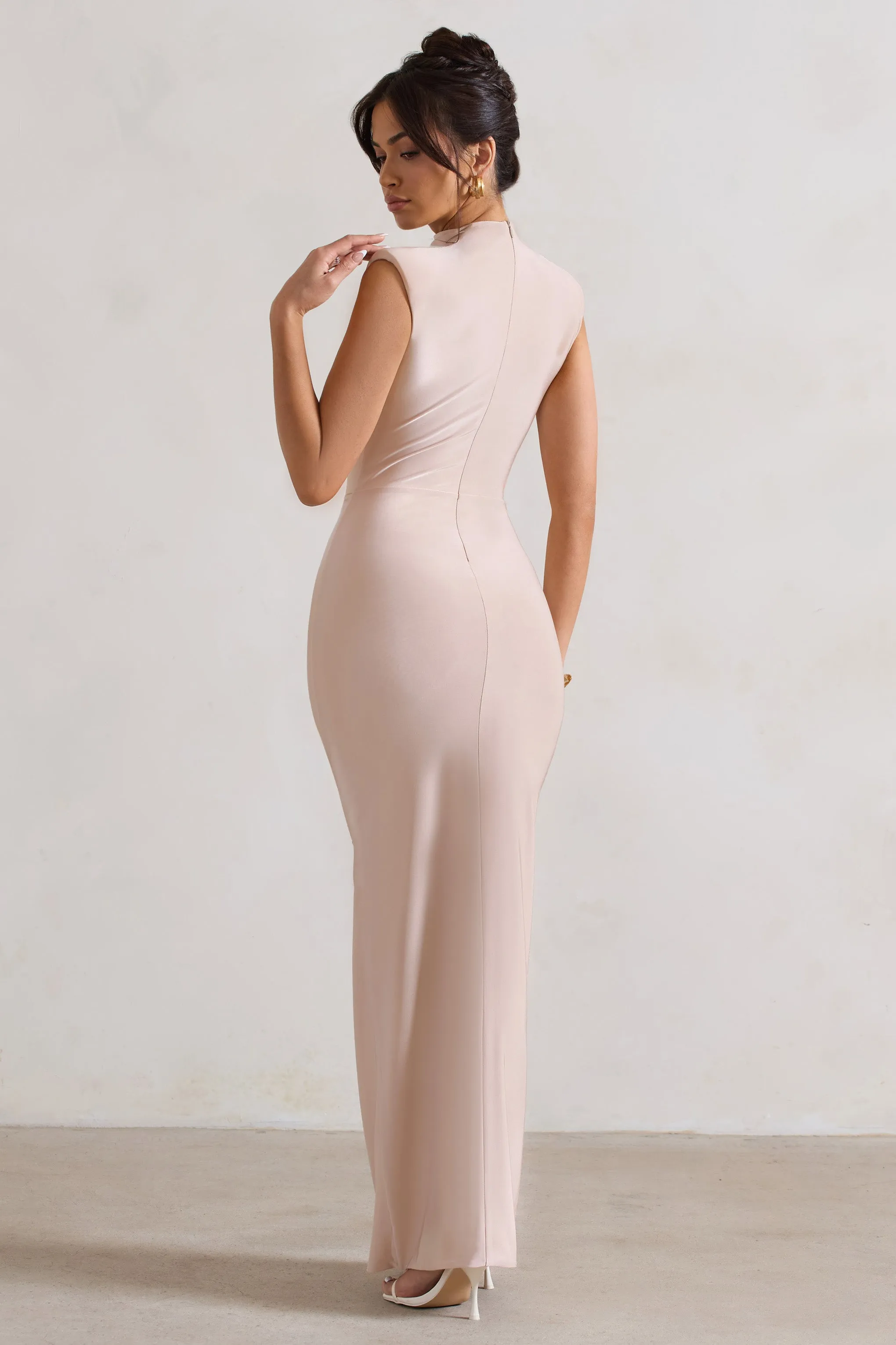 Samira | Champagne Ruched High-Neck Split Maxi Dress sold by Club L London product image thumbnail 2
