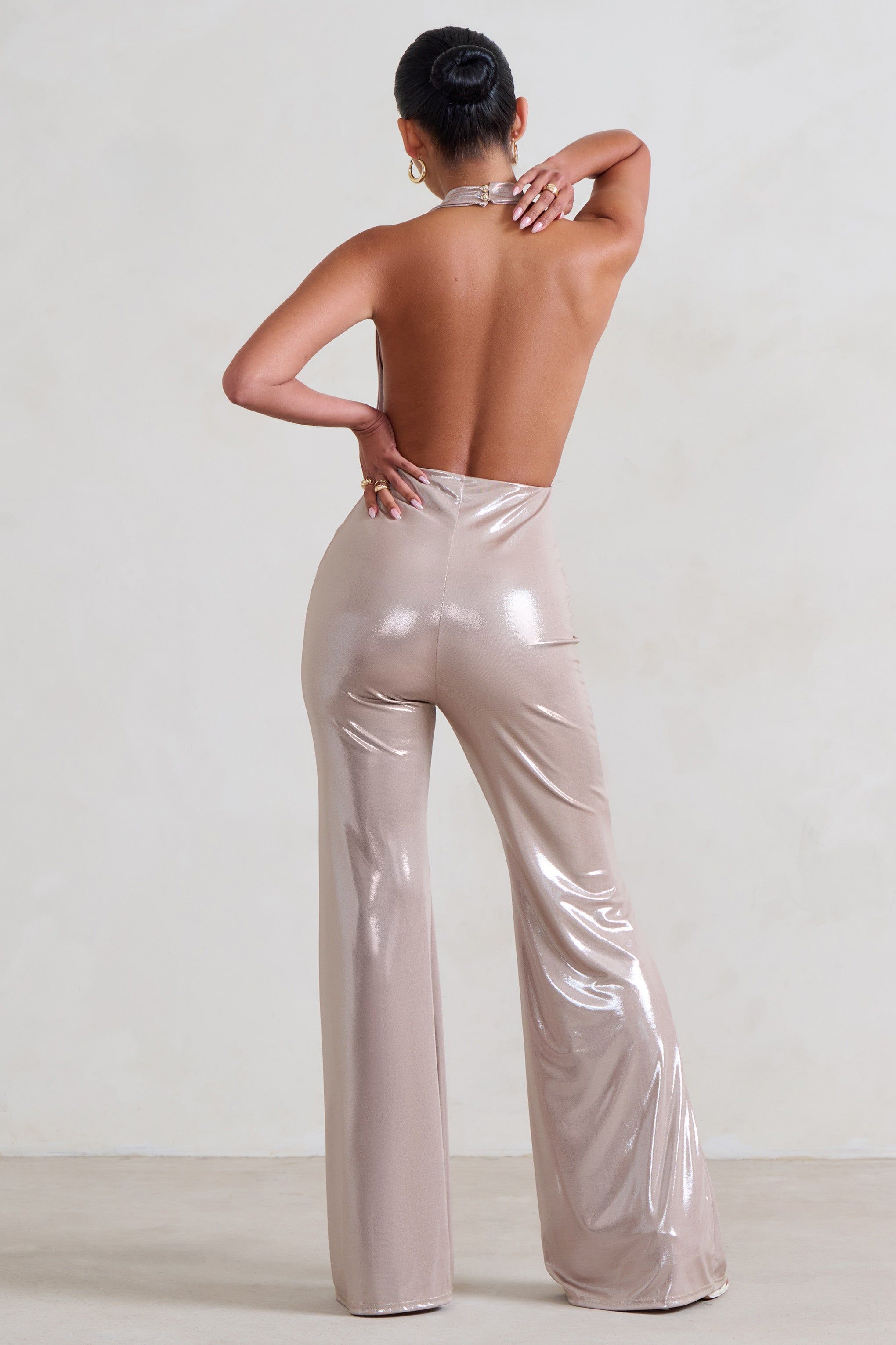 Rhyla | Gold Shimmer Cowl Neck Jumpsuit sold by Club L London product image thumbnail 2