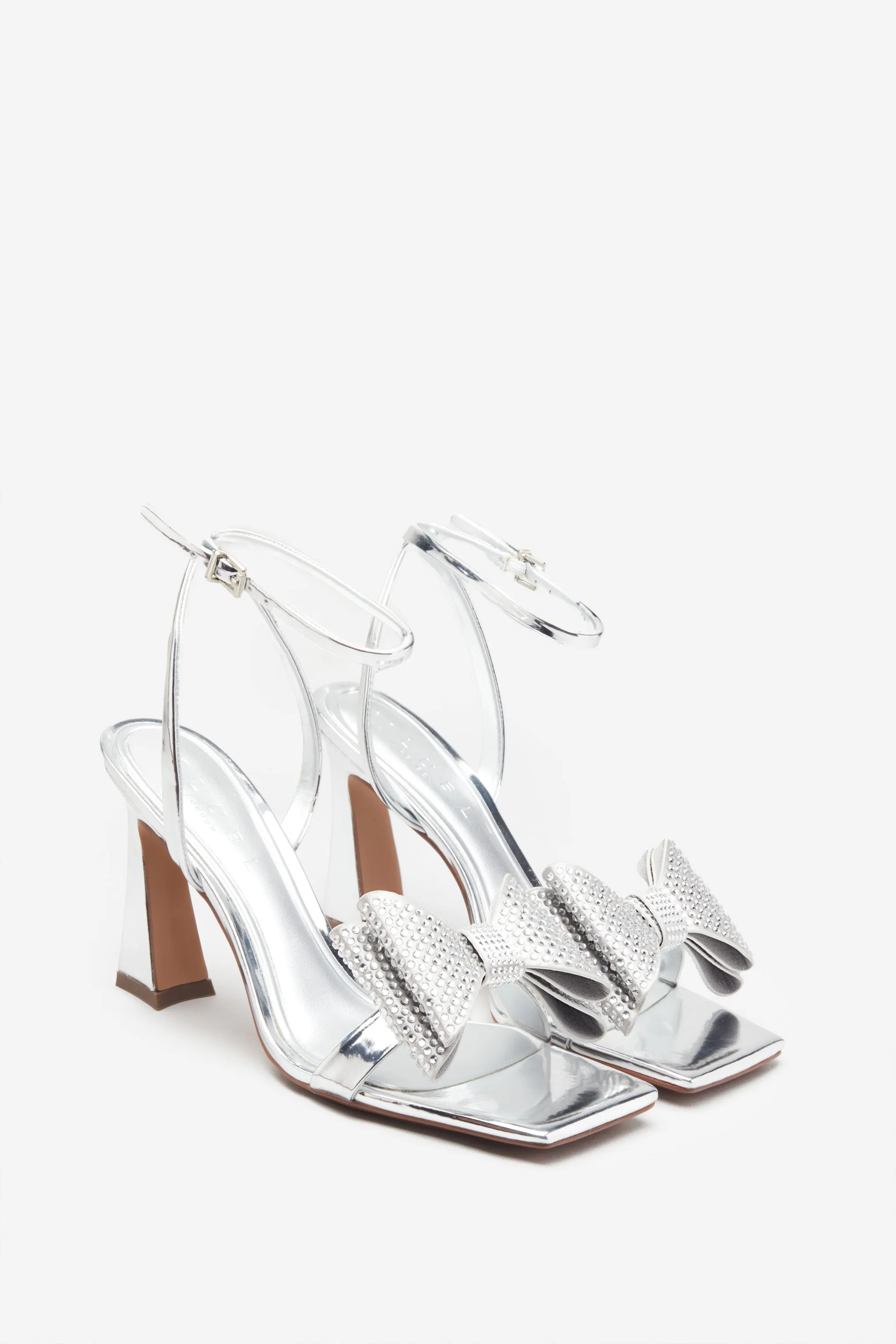 Headlines | Silver Ankle Strap Heeled Sandals With Diamante Bows sold by Club L London product image thumbnail 2